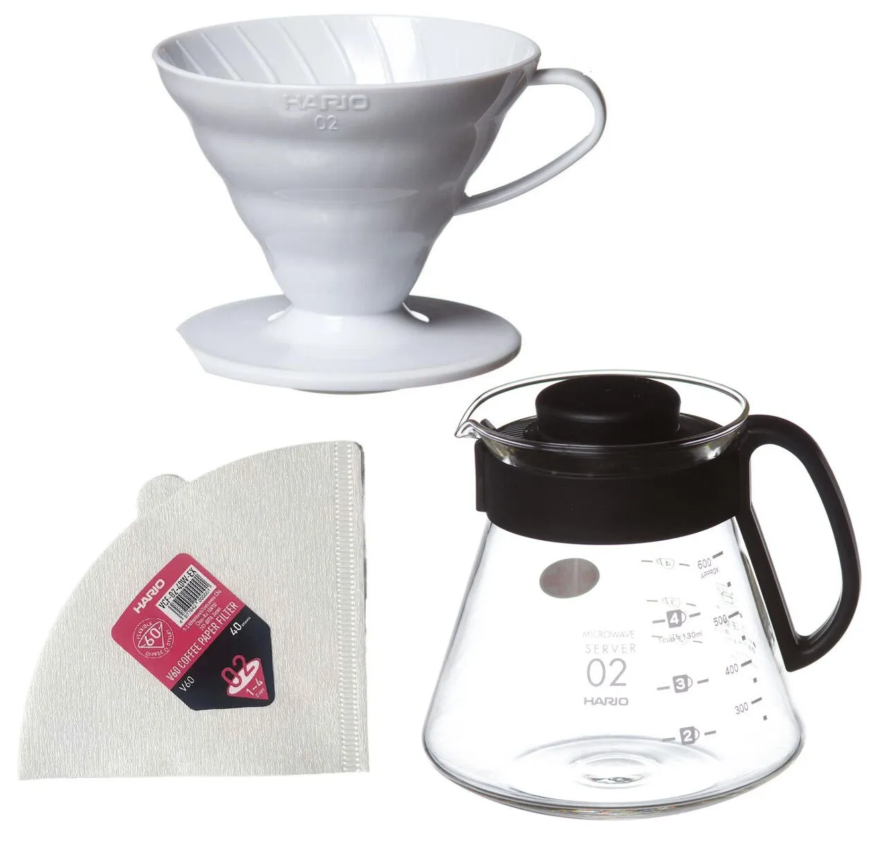 Комлект Hario V60 White 02 на 3 предмета